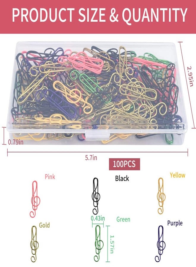 Vuzvuv 100Pcs Music Paper Clips 6 Colors, Cute Metal Musical Notes Shaped Bookmark Clips for Party Invitation Card, Cute Office Accessories for Document Organization,Funny Music Teacher Student Gifts - Image 2