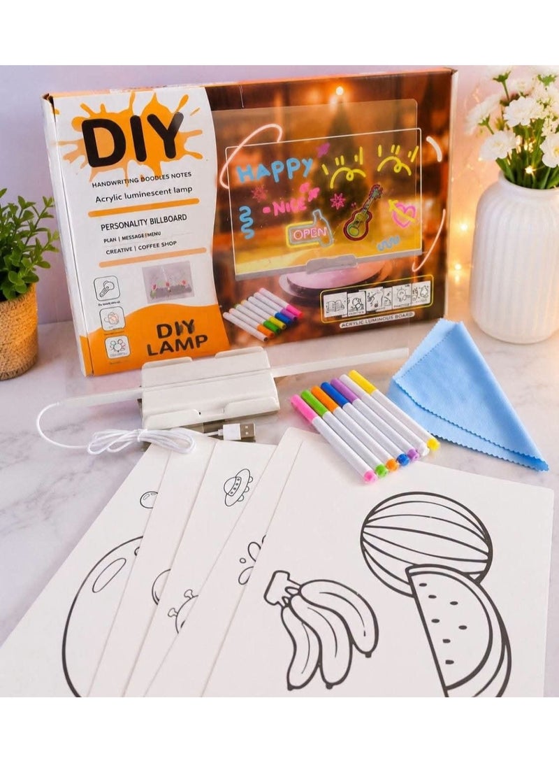 لوح الرسم والكتابة الأكريليك المضيء (DIY Acrylic Luminescent Lamp) التفاعلي، يجمع بين الفن والإضاءة المذهلة ليُضفي لمسة ساحرة على غرف الأطفال، المكتب، أو الكافيهات والمطاعم! - Image 4