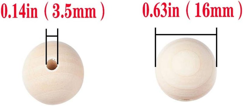 hesmartly 200Pcs 16mm Wood Beads Round Wooden Spacer Beads Unfinished Natural Wood Loose Beads - Image 3