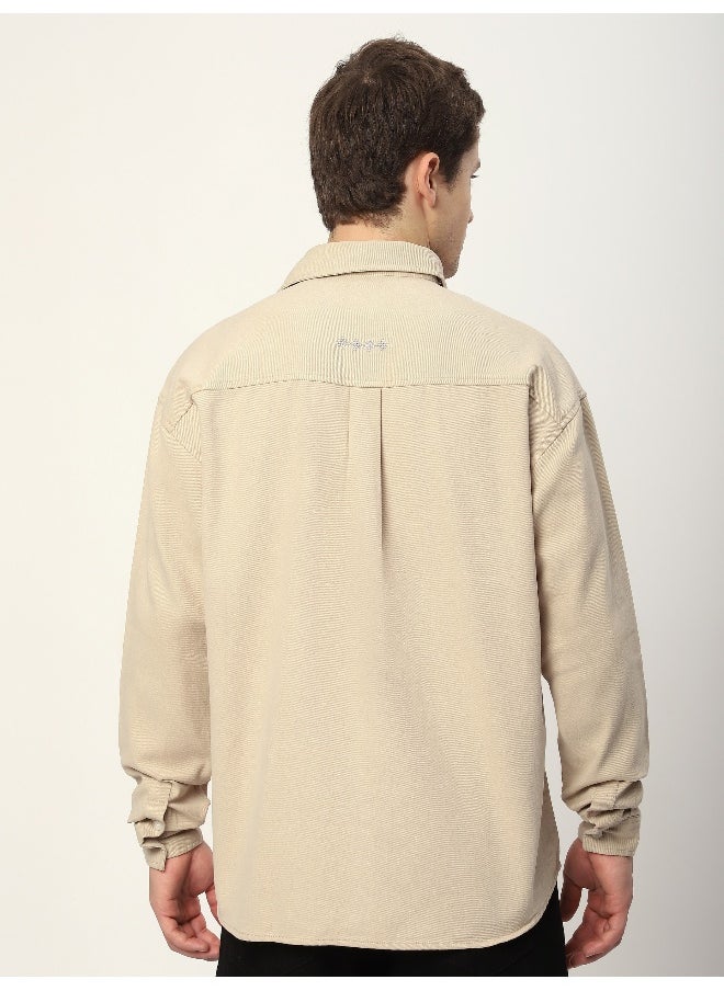 Beyoung - Cream Dual Pocket Embroidered Shirt - Image 1
