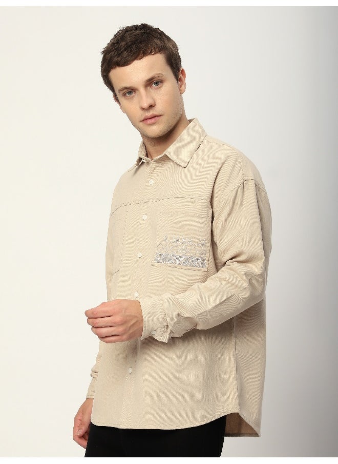Beyoung - Cream Dual Pocket Embroidered Shirt - Image 1