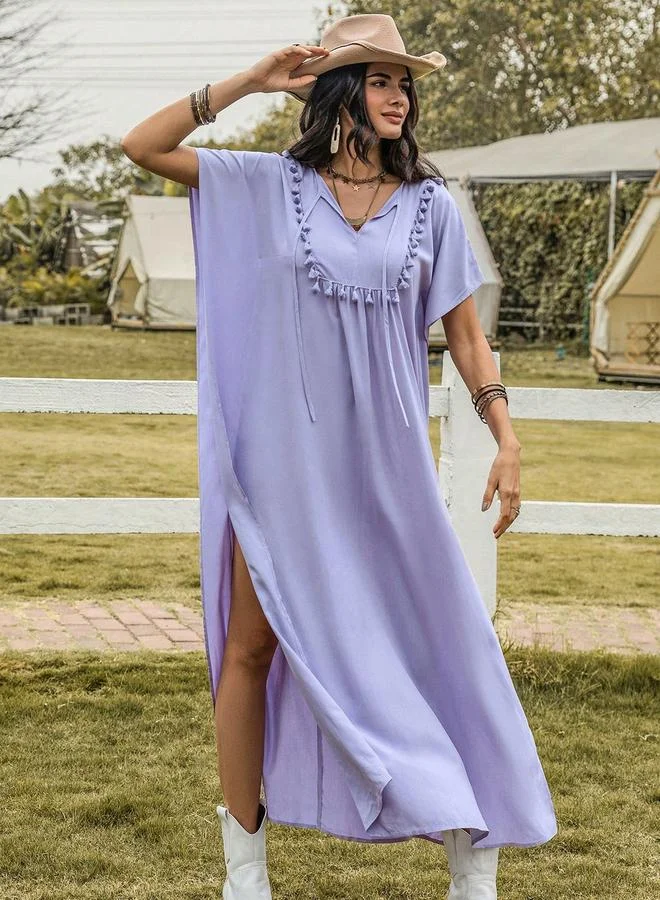 Take Two Take Two Solid V Neck Batwing Sleevec Maxi Dress