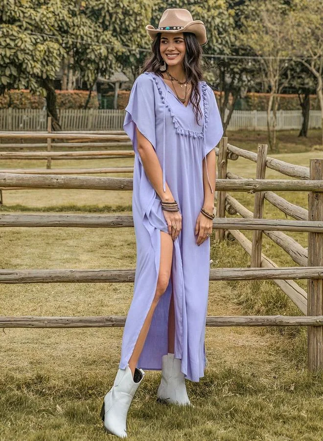 Take Two Take Two Solid V Neck Batwing Sleevec Maxi Dress