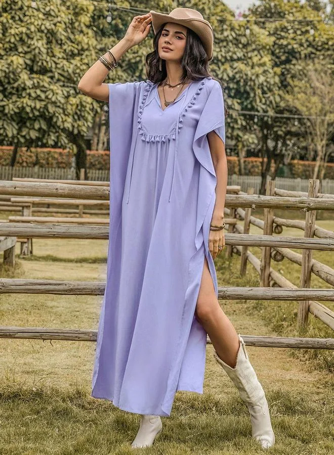 Take Two Take Two Solid V Neck Batwing Sleevec Maxi Dress