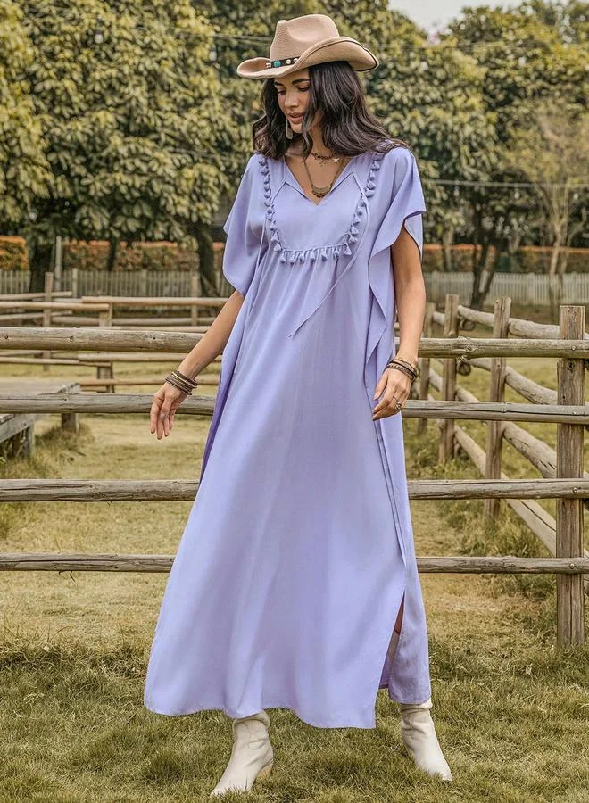 تايك تو Take Two Solid V Neck Batwing Sleevec Maxi Dress