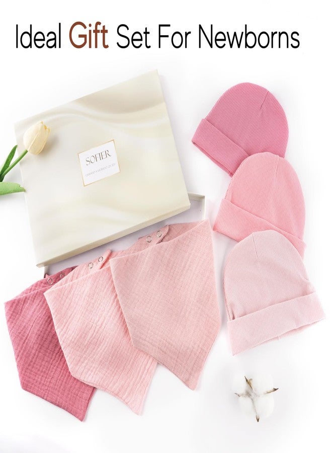 Sofier Baby Hats and Bibs Baby Beanies for Unisex Newborn Infant 0-6 Months Boys Girls Gift Set(US, Age, 0 Months, 6 Months, Pink) - Image 5
