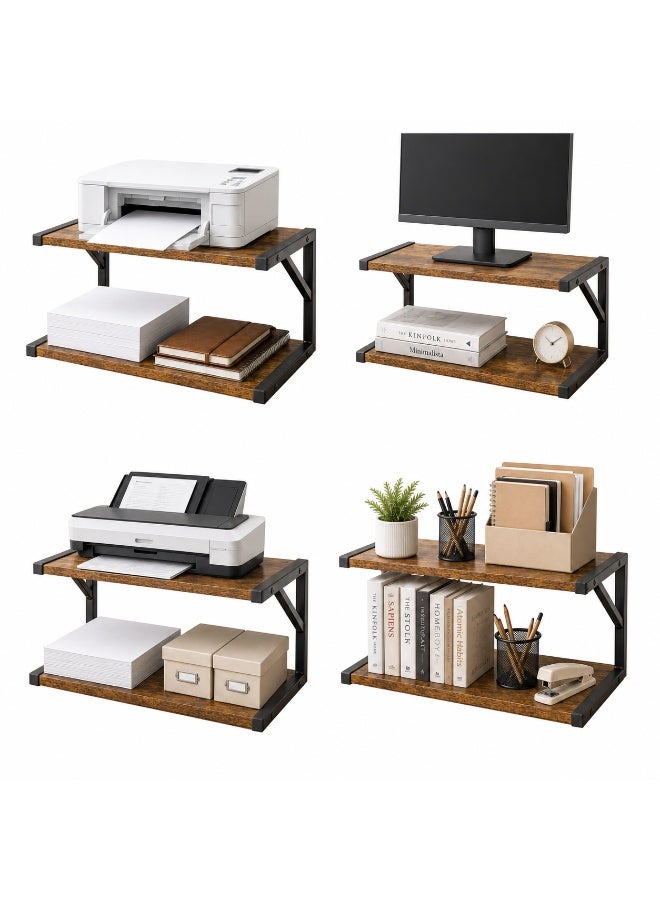 MATVHRUI 2-Tier Printer Stand for Desk, 44 x 28 x 28.5 cm Rustic Brown Desktop Organizer Shelf with Metal Frame, Space-Saving Office Storage Rack for Printer, Scanner, Monitor, Books and Office Supplie - Image 1