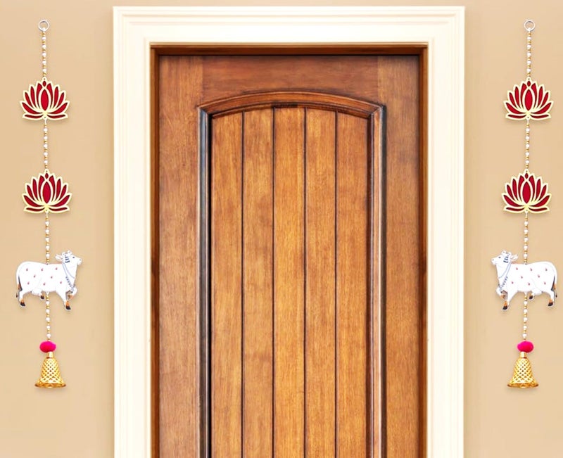 CREYENTES Lotus with Pichwai Cow for Decoration (Pack of 2 Line) Backdrop Decoration,Handmade Toran for Door, Pooja Room,Diwali, Wedding, Temple, MDF Material (Lotus Cow_1 Pair) - Image 3