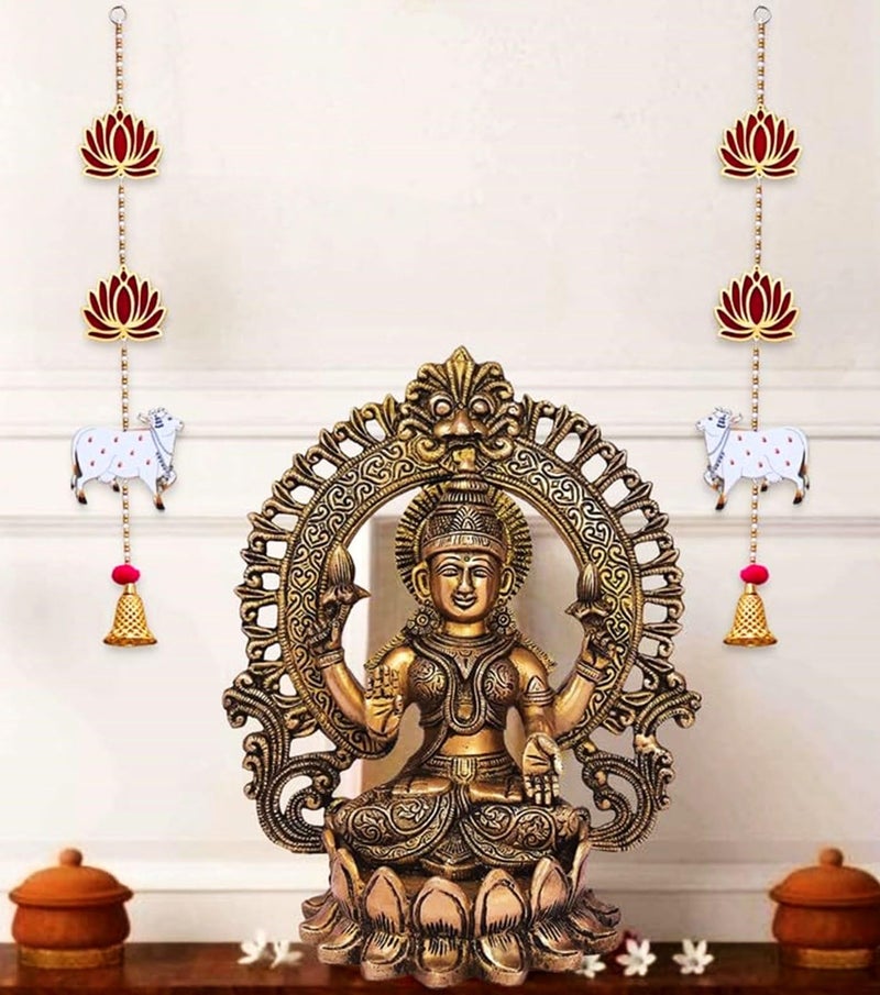CREYENTES Lotus with Pichwai Cow for Decoration (Pack of 2 Line) Backdrop Decoration,Handmade Toran for Door, Pooja Room,Diwali, Wedding, Temple, MDF Material (Lotus Cow_1 Pair) - Image 1