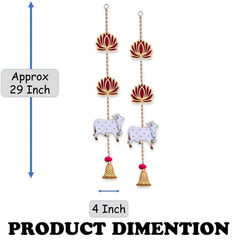 CREYENTES Lotus with Pichwai Cow for Decoration (Pack of 2 Line) Backdrop Decoration,Handmade Toran for Door, Pooja Room,Diwali, Wedding, Temple, MDF Material (Lotus Cow_1 Pair) - Image 4