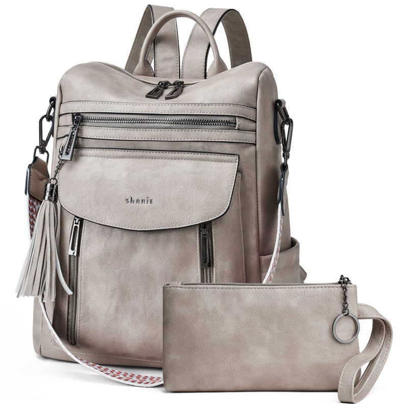 Shrrie Backpack Purse for Women Fashion Leather Backpack Purse Designer Travel Backpack Convertible Shoulder Bag with Wristlet - Image 1
