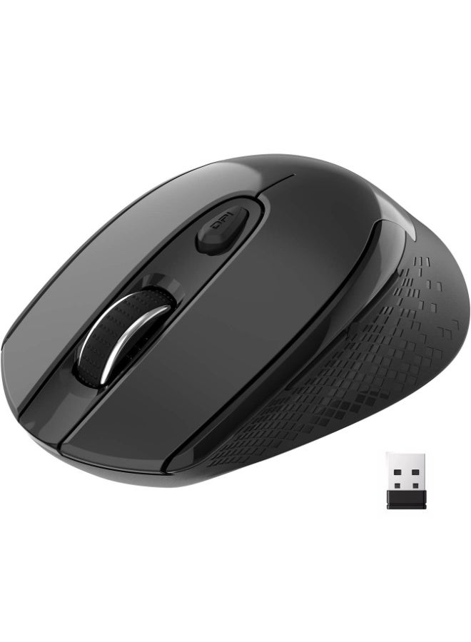 TM004 Wireless Mouse – 6 Buttons Silent Clicks, 2.4GHz Cordless Mouse with 3 Adjustable DPI Levels & Ergonomic Design for Laptop, PC & Chromebook (Black) - Image 1
