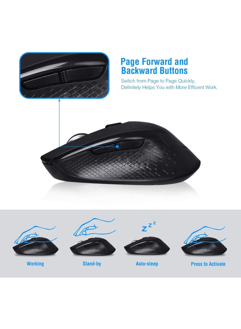 TM004 Wireless Mouse – 6 Buttons Silent Clicks, 2.4GHz Cordless Mouse with 3 Adjustable DPI Levels & Ergonomic Design for Laptop, PC & Chromebook (Black) - Image 5