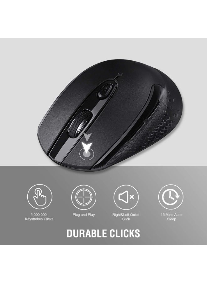 TM004 Wireless Mouse – 6 Buttons Silent Clicks, 2.4GHz Cordless Mouse with 3 Adjustable DPI Levels & Ergonomic Design for Laptop, PC & Chromebook (Black) - Image 2