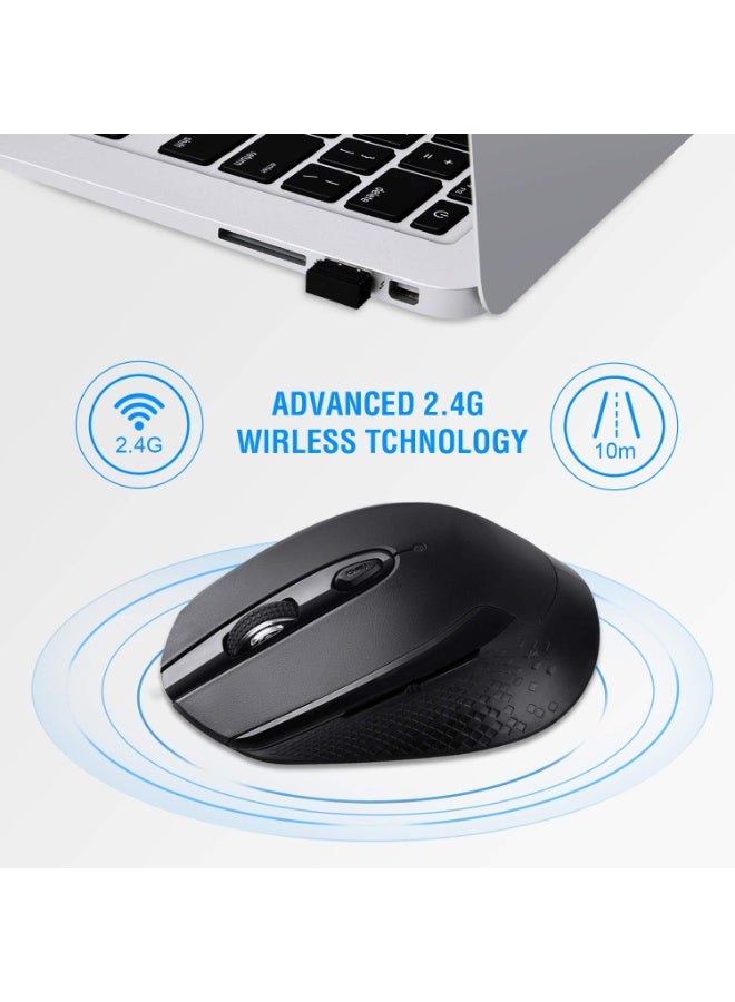 TM004 Wireless Mouse – 6 Buttons Silent Clicks, 2.4GHz Cordless Mouse with 3 Adjustable DPI Levels & Ergonomic Design for Laptop, PC & Chromebook (Black) - Image 3
