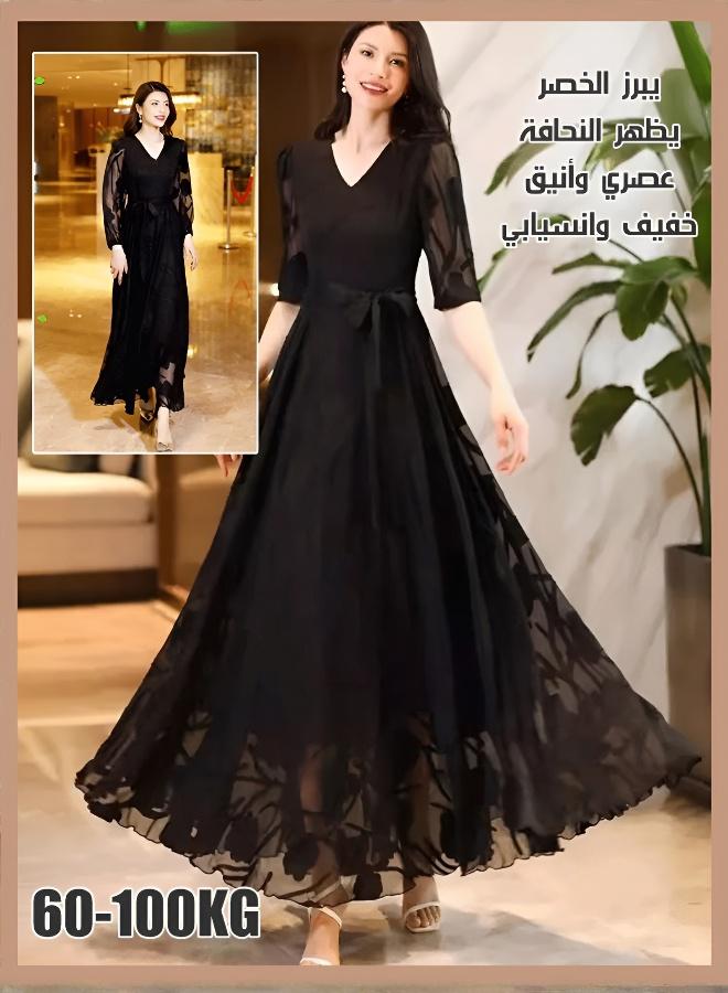 فستان طويل أنيق بقصة ملتحفة بنمط إنجليزي - Image 2