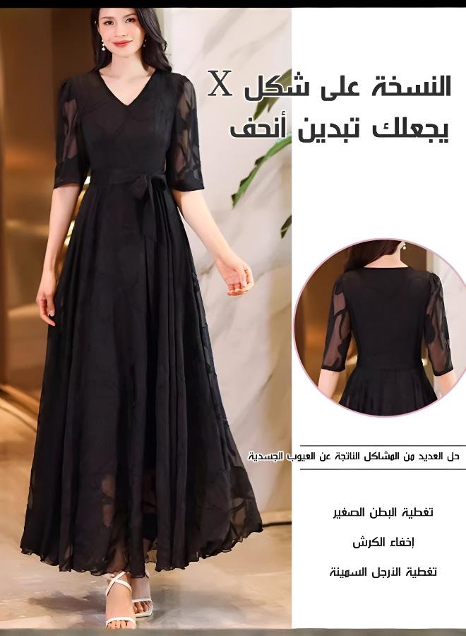 فستان طويل أنيق بقصة ملتحفة بنمط إنجليزي - Image 3