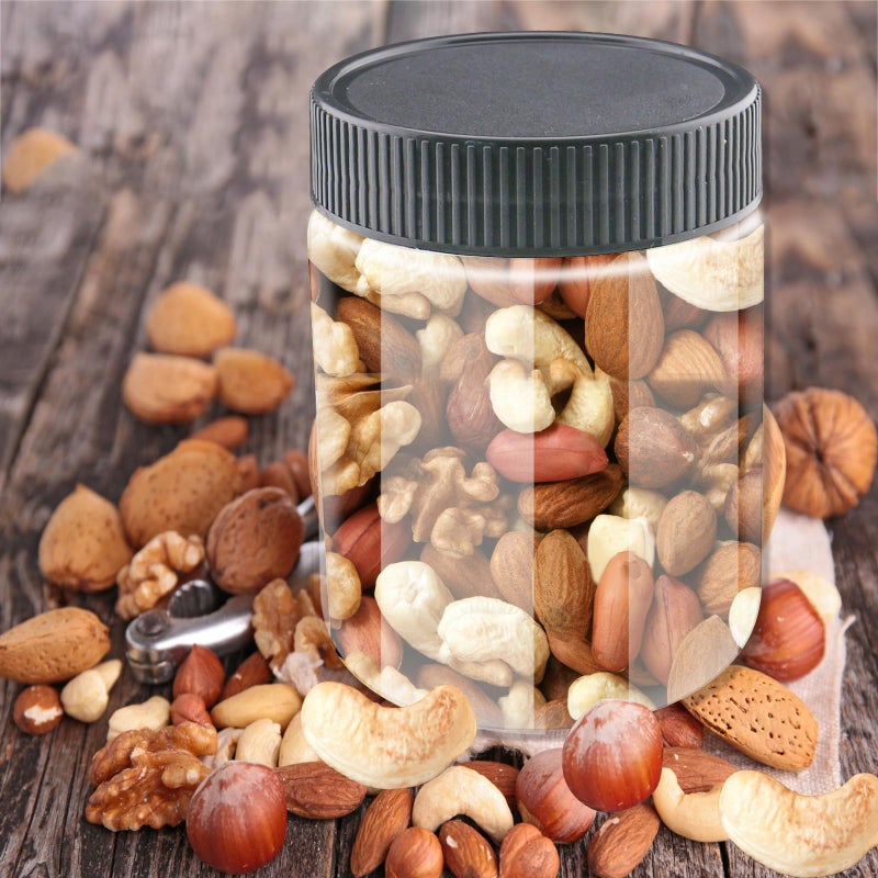 FEOOWV 10 Oz Clear Plastic Jars with Black Lids Refillable Kitchen Storage Containers for Dry Food Coffee Nuts and More (4), Clear+Black - Image 5
