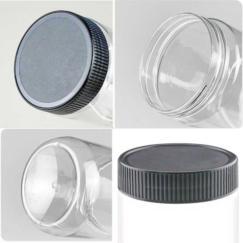 FEOOWV 10 Oz Clear Plastic Jars with Black Lids Refillable Kitchen Storage Containers for Dry Food Coffee Nuts and More (4), Clear+Black - Image 3