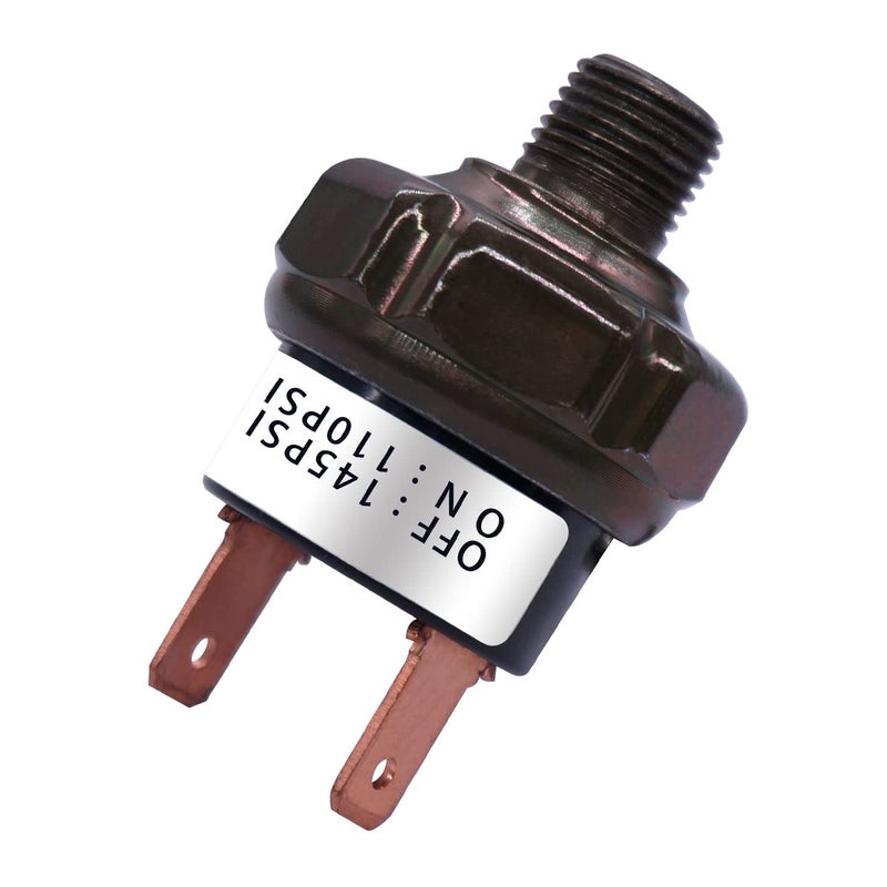 mankk مفتاح ضغط الهواء مانك 110-145 PSI خيط 1/8" NPT 24V 12V DC مفتاح ضغط لضاغط الهواء لصفارة القطار 110-145-1/8" NPT-BK - Image 1