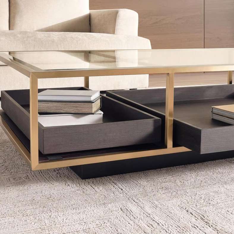 Pan Home Zarol Coffee Table - Gold & Brown - Image 4