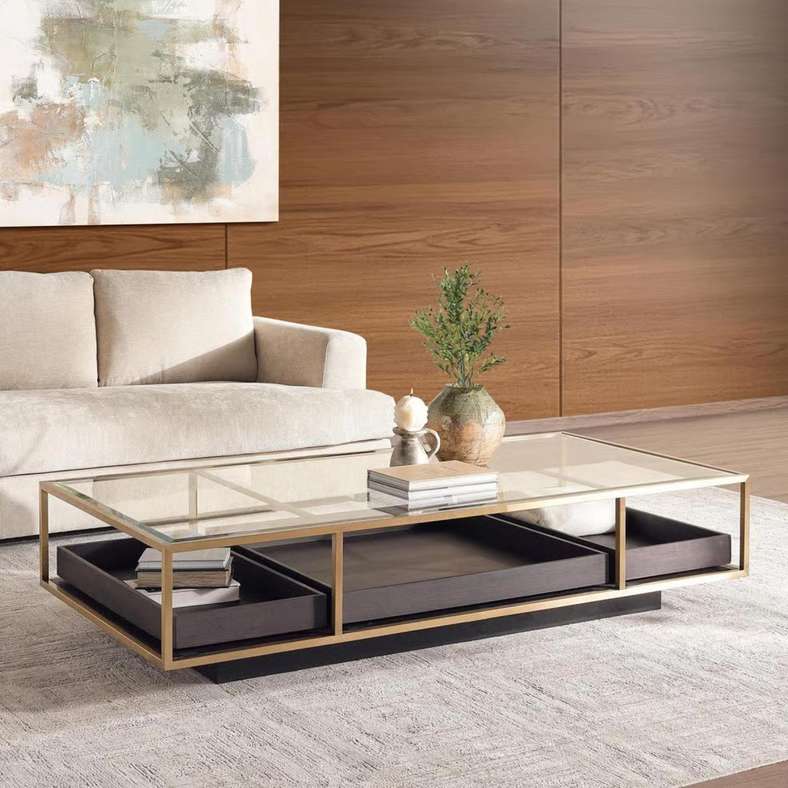 Pan Home Zarol Coffee Table - Gold & Brown - Image 1