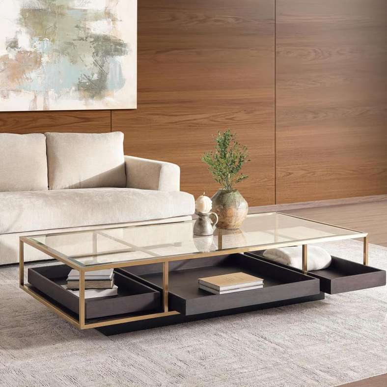 Pan Home Zarol Coffee Table - Gold & Brown - Image 2