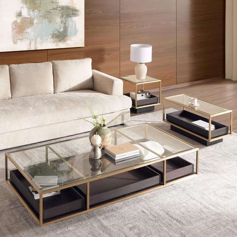 Pan Home Zarol Coffee Table - Gold & Brown - Image 5
