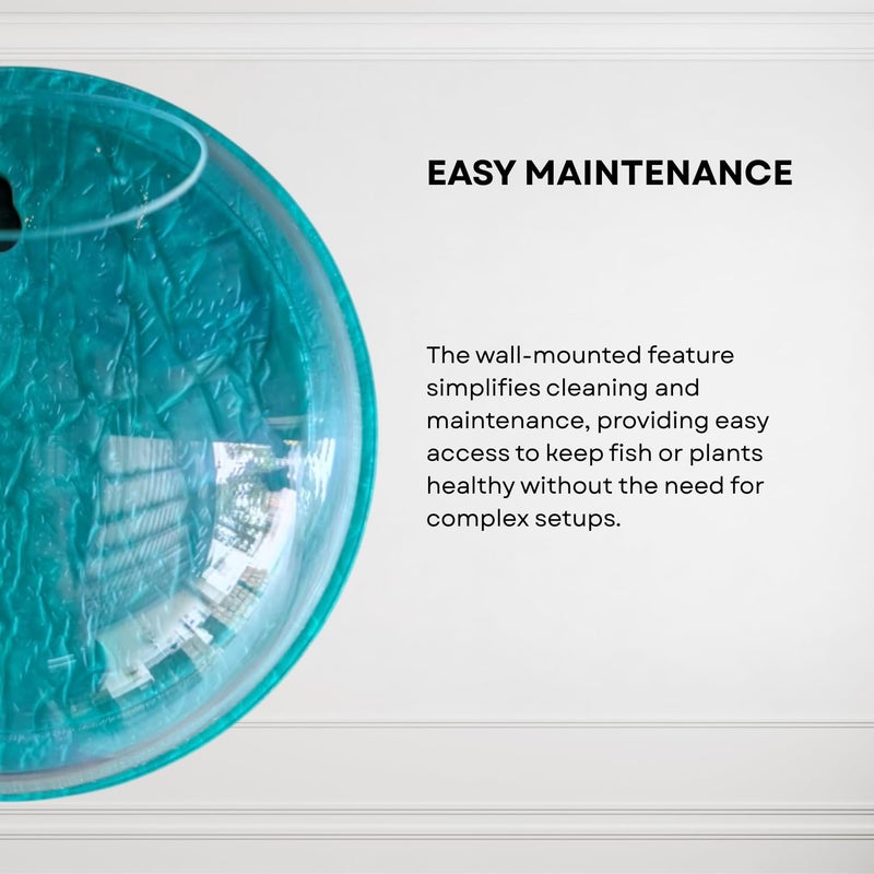 7pets Wall Mount 9-inch Blue Round Shape Fish Bowl – Without Stand | Modern Aquarium for Home, Office & Café Décor | Space Saving & Compact Design | Elegant Fish Tank & Plant Terrarium - Image 5