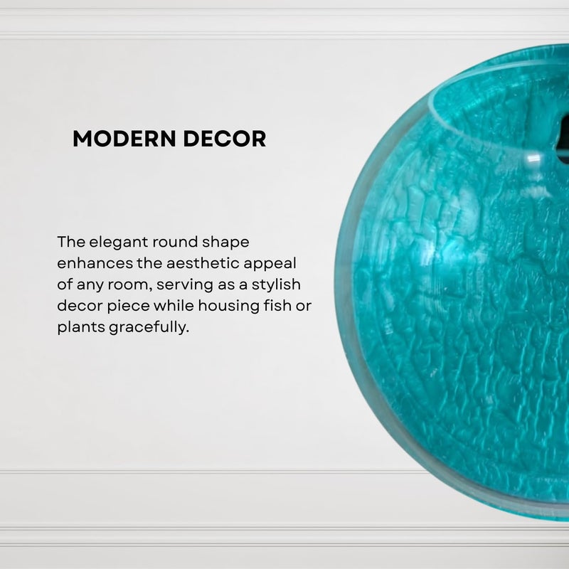 7pets Wall Mount 9-inch Blue Round Shape Fish Bowl – Without Stand | Modern Aquarium for Home, Office & Café Décor | Space Saving & Compact Design | Elegant Fish Tank & Plant Terrarium - Image 4