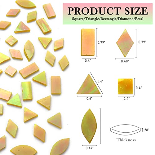 LITMIND Iridescent Glass Mosaic Tiles for Crafts, 240 Pieces 5 Shapes Mixed Yellow Stained Glass Pieces, Mosaic Kits for Adults (Iridescent Yellow) - Image 4
