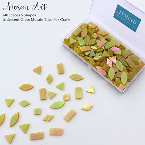 LITMIND Iridescent Glass Mosaic Tiles for Crafts, 240 Pieces 5 Shapes Mixed Yellow Stained Glass Pieces, Mosaic Kits for Adults (Iridescent Yellow) - Image 3