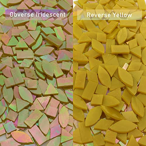 LITMIND Iridescent Glass Mosaic Tiles for Crafts, 240 Pieces 5 Shapes Mixed Yellow Stained Glass Pieces, Mosaic Kits for Adults (Iridescent Yellow) - Image 2
