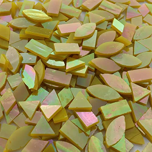 LITMIND Iridescent Glass Mosaic Tiles for Crafts, 240 Pieces 5 Shapes Mixed Yellow Stained Glass Pieces, Mosaic Kits for Adults (Iridescent Yellow) - Image 5