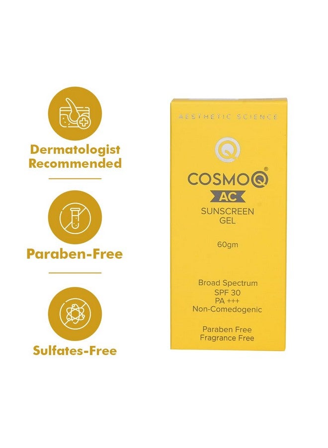 KLM Cosmoq Ac Sunscreen Gel, 60G | Broad Spectrum Spf 30 Pa+++ | Non-Comedogenic, Paraben-Free - Image 4