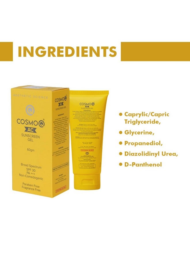 KLM Cosmoq Ac Sunscreen Gel, 60G | Broad Spectrum Spf 30 Pa+++ | Non-Comedogenic, Paraben-Free - Image 5