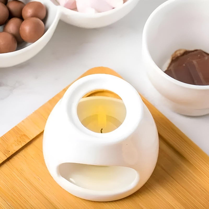 Chocolate Pot - Elegant White Porcelain Fondue Set for Melting Sweet Treats, Includes Durable Ceramic Bowl and Serving Utensils, Ideal for Romantic Dinners or Family Gatherings at Home Today (model 2) - Image 2