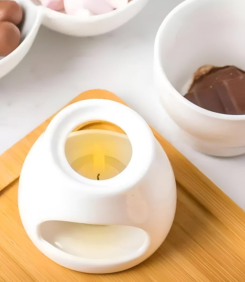 Chocolate Pot - Elegant White Porcelain Fondue Set for Melting Sweet Treats, Includes Durable Ceramic Bowl and Serving Utensils, Ideal for Romantic Dinners or Family Gatherings at Home Today (model 2) - Image 1