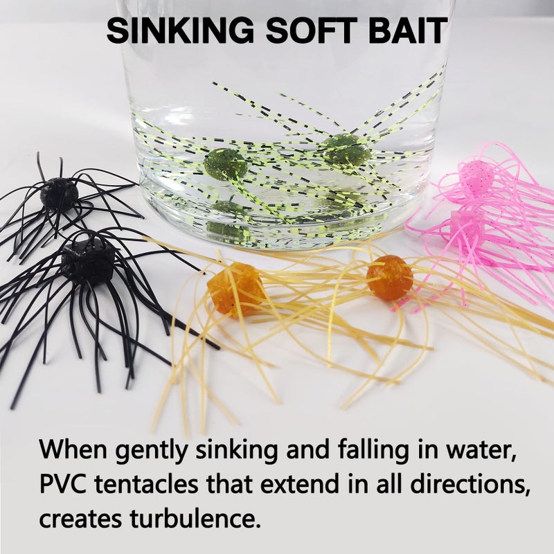 Eupheng Silicone Soft Dice Fishing Lures with Multiple Tentacles, Handmade Slow Sink Bass Fishing Soft Plastic Baits for Drop Shot, Finesse, Wacky Rig - Image 5