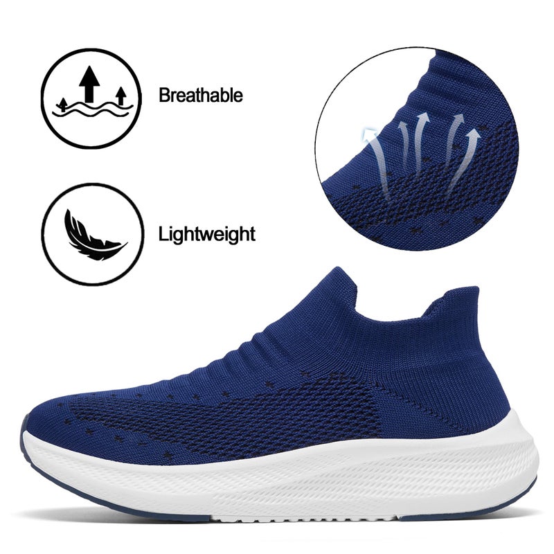 SHULOOK Womens Slip on Walking Shoes Comfort Lightweight Breathable Sock Shoe Non-Slip Mesh Casual Fashion Tennis Running Sneakers Blue - Image 4
