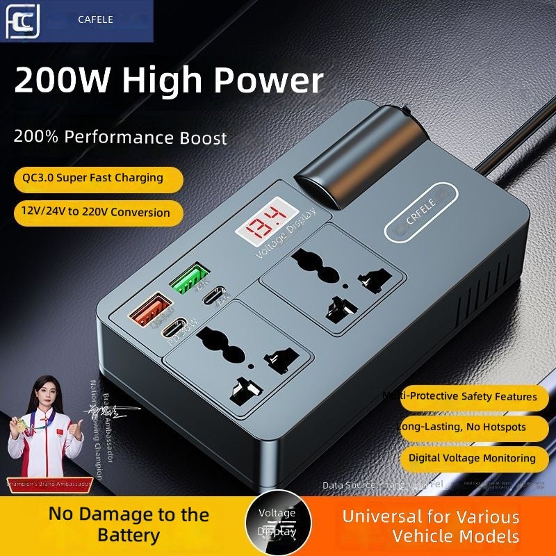 Cafele Car Inverter 12V/24V to 220V Multi-Function Power Adapter with Multiple  Outlets - Image 1