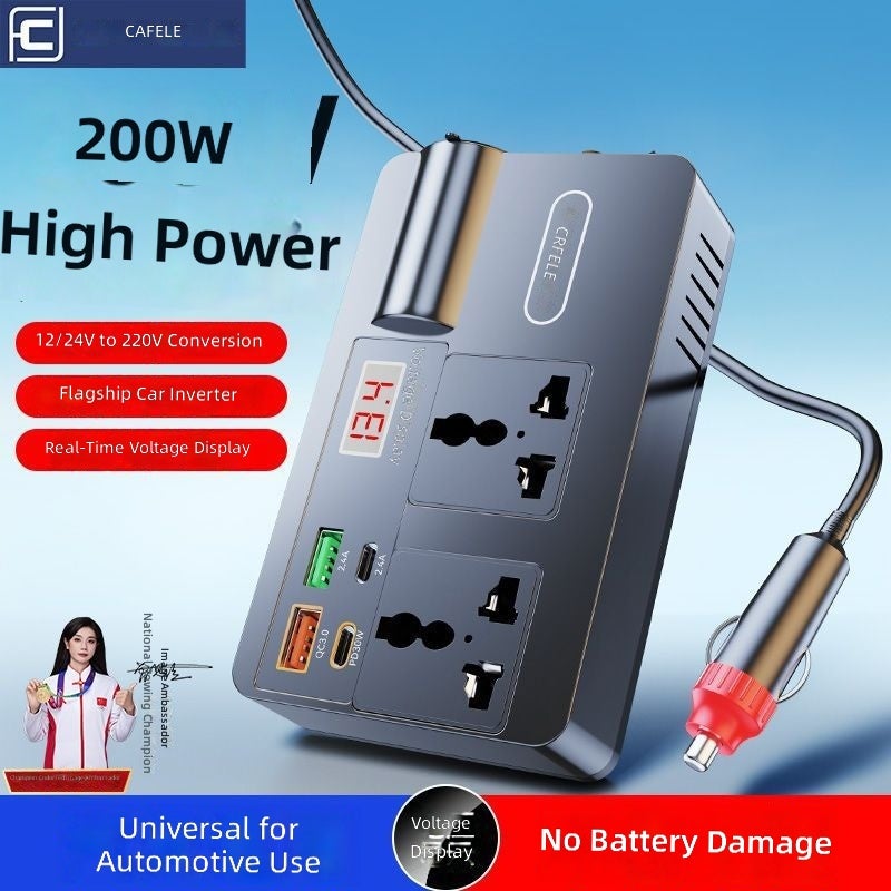Cafele Car Inverter 12V/24V to 220V Multi-Function Power Adapter with Multiple  Outlets - Image 4