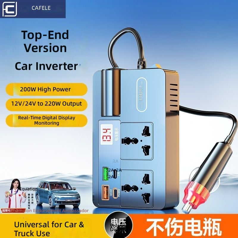 Cafele Car Inverter 12V/24V to 220V Multi-Function Power Adapter with Multiple  Outlets - Image 3