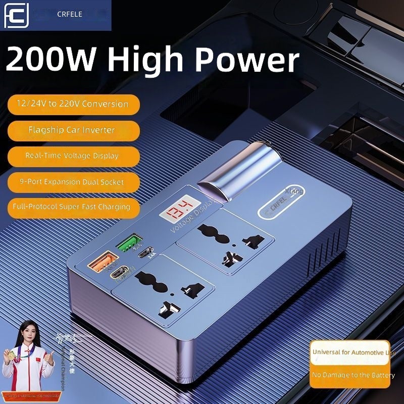 Cafele Car Inverter 12V/24V to 220V Multi-Function Power Adapter with Multiple  Outlets - Image 2