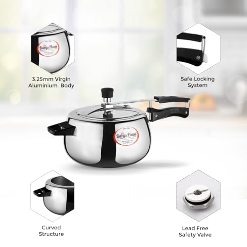 Surya Flame Aluminium 5 Litre Pressue cooker inner lid,Queen Gas and Induction Compatible ISI certified (Silver) 3 Year Doorstep Warranty - Image 2