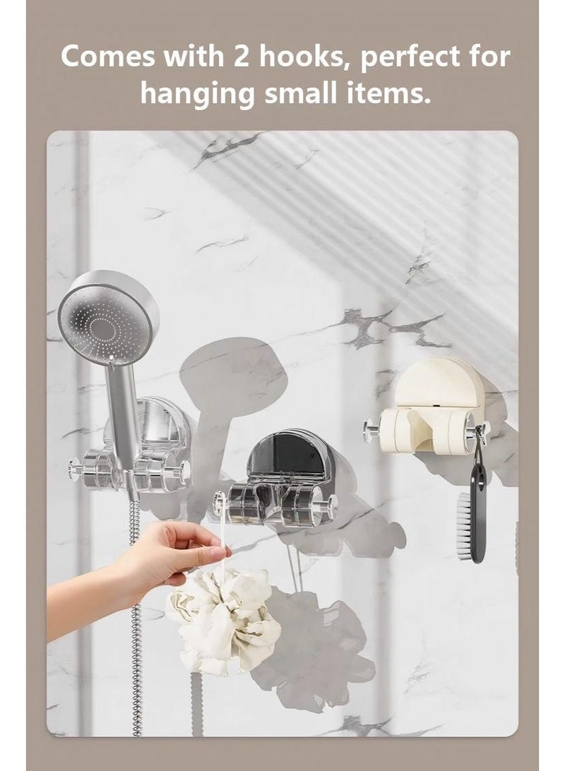 حامل رأس دش قابل للتعديل بخطافين، سهل الفك وإعادة الوضع، تصميم بكوب شفط، يُثبت على الحائط، لا يتطلب حفرًا، شفاف - Image 3