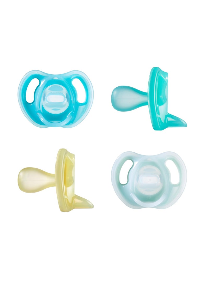 Tommee Tippee UK - Ultra Light Silicone Pacifier Symmetrical One Piece Design Silicone Binkies 0 to 6 Month 4 Count - Image 1