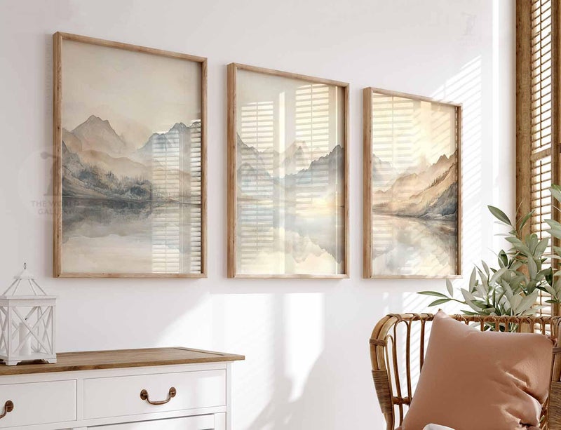 TNESSENTIAL Watercolor Lake Landscape Print Set of 3, Neutral Wall Art - Image 2