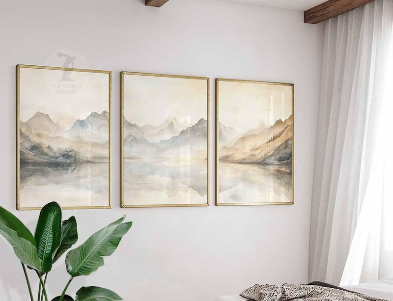 TNESSENTIAL Watercolor Lake Landscape Print Set of 3, Neutral Wall Art - Image 5