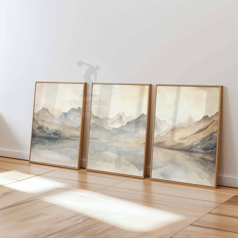 TNESSENTIAL Watercolor Lake Landscape Print Set of 3, Neutral Wall Art - Image 3